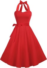 New Red Large Hanpceirs Casual Sundress for Women Halter Retro Vintage Cocktail