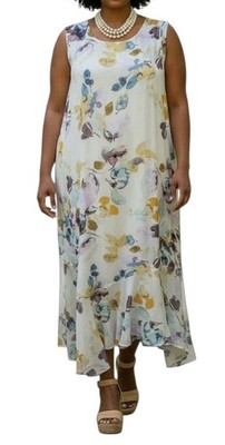 Calvin Klein Sz 16 White Floral Ruffle Asymmetric Coquette Boho Slip Dress