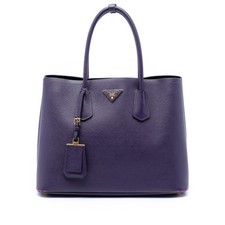 Prada Medium Saffiano Cuir Double Satchel Pre-Loved Violet