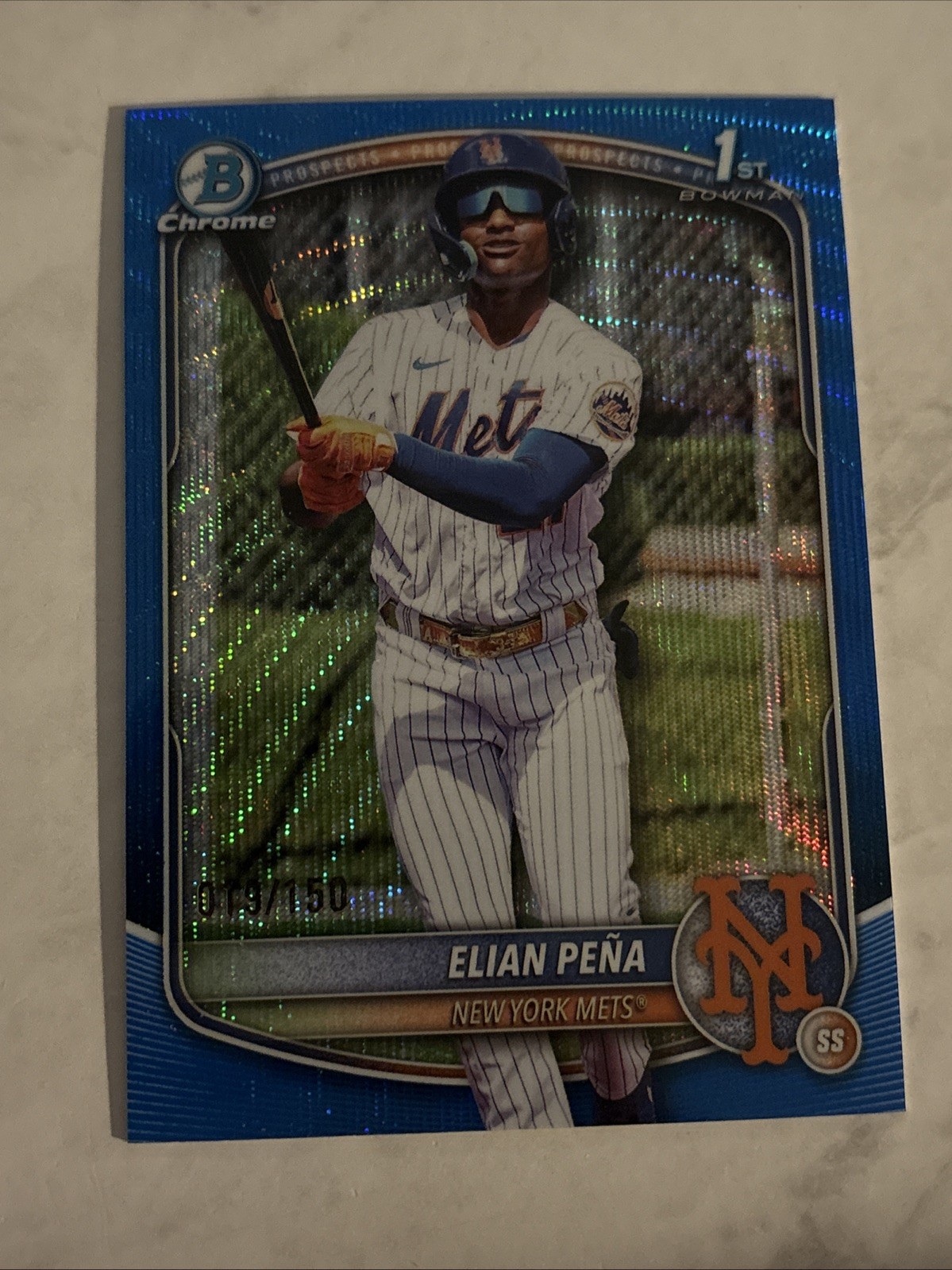 2025 Bowman Chrome - Prospects Elian Pena #BCP-155 Blue Wave Refractor /150 (RC)