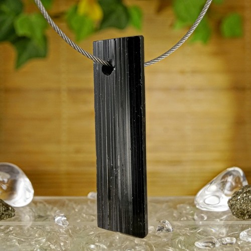 XL Schörl Anhänger gebohrt Natur Spitze schwarzer Turmalin *Schutzstein 56 mm - Bild 2 von 5