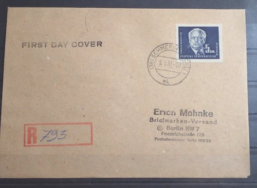 GERMANY DDR 1951 5 DM First Day Cover of President Wilhelm Pieck - USED Rare*