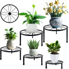 5-Pack Heavy-Duty Metal Plant Stand for Indoor and Outdoor Use, Black Iron