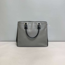 Prada Galleria MM Saffiano Leather Grey Black Color Block Double Tote Handbag