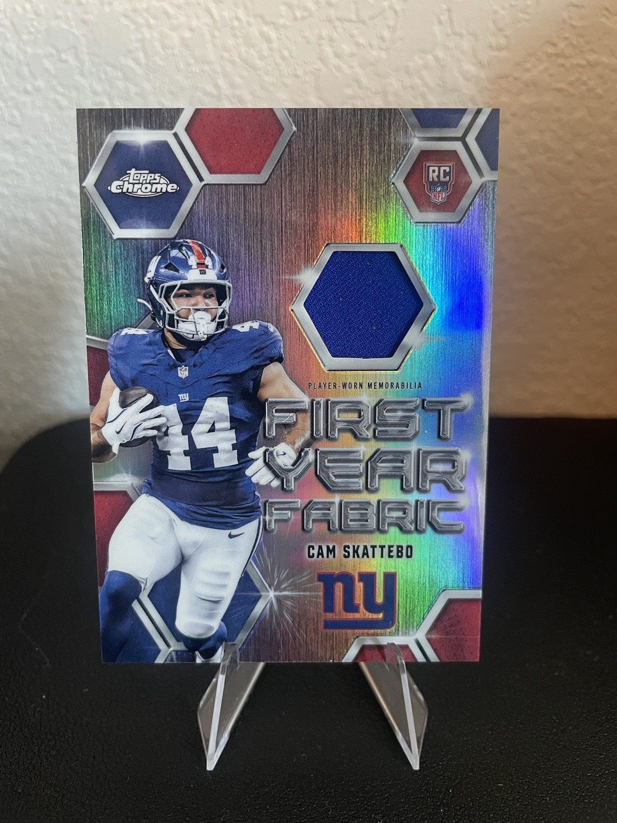 Cam Skattebo Rookie Card 2025 Topps Chrome - First Year Fabric #FYF-CS (MEM, RC)