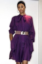 YVES SAINT LAURENT RIVE GAUCHE RESORT 2007  PURPLE LINEN DRESS FR 34 UK 6 US 2