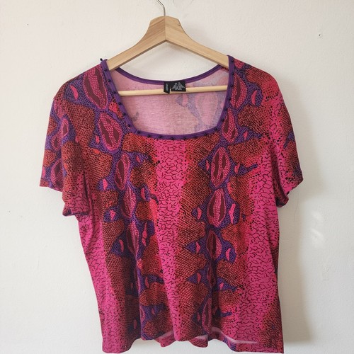 Camicia vintage Y2K Lynn Ritchie misto seta cotone manica corta stampa animalier XL - Foto 3 di 4