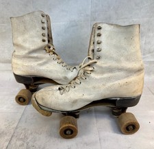 Vintage 1960s Chicago Co. Wood Wheeled Women's Roller Skates, Size 9