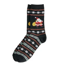  Santa Fair Isle Holiday Fuzzy Crew Socks One Size Woman 5-10 Xmas Meowy Black