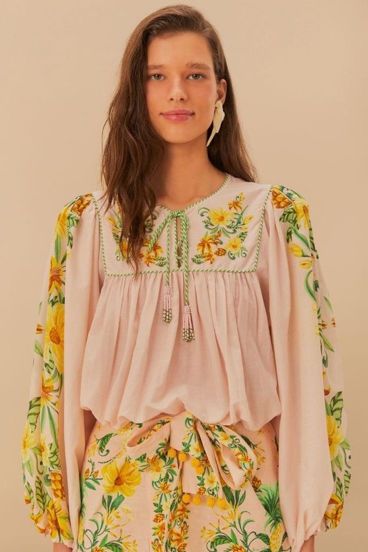 NW AUTH FARM RIO Pink Botanical Beauty Blouse Top Shirt Sz EXTRA SMALL XS