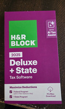 NEW H R Block Tax Software Deluxe Federal State 2025 Product Key Card PC/Mac