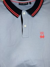 Psycho Bunny Men's M Gray Piqu Cotton Polo Short Sleeve Trim Embroidered Logo