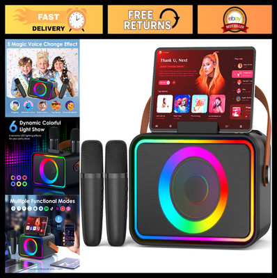 Portable Karaoke Machine with Bluetooth Speaker, 2 Wireless Microphones & LED Li