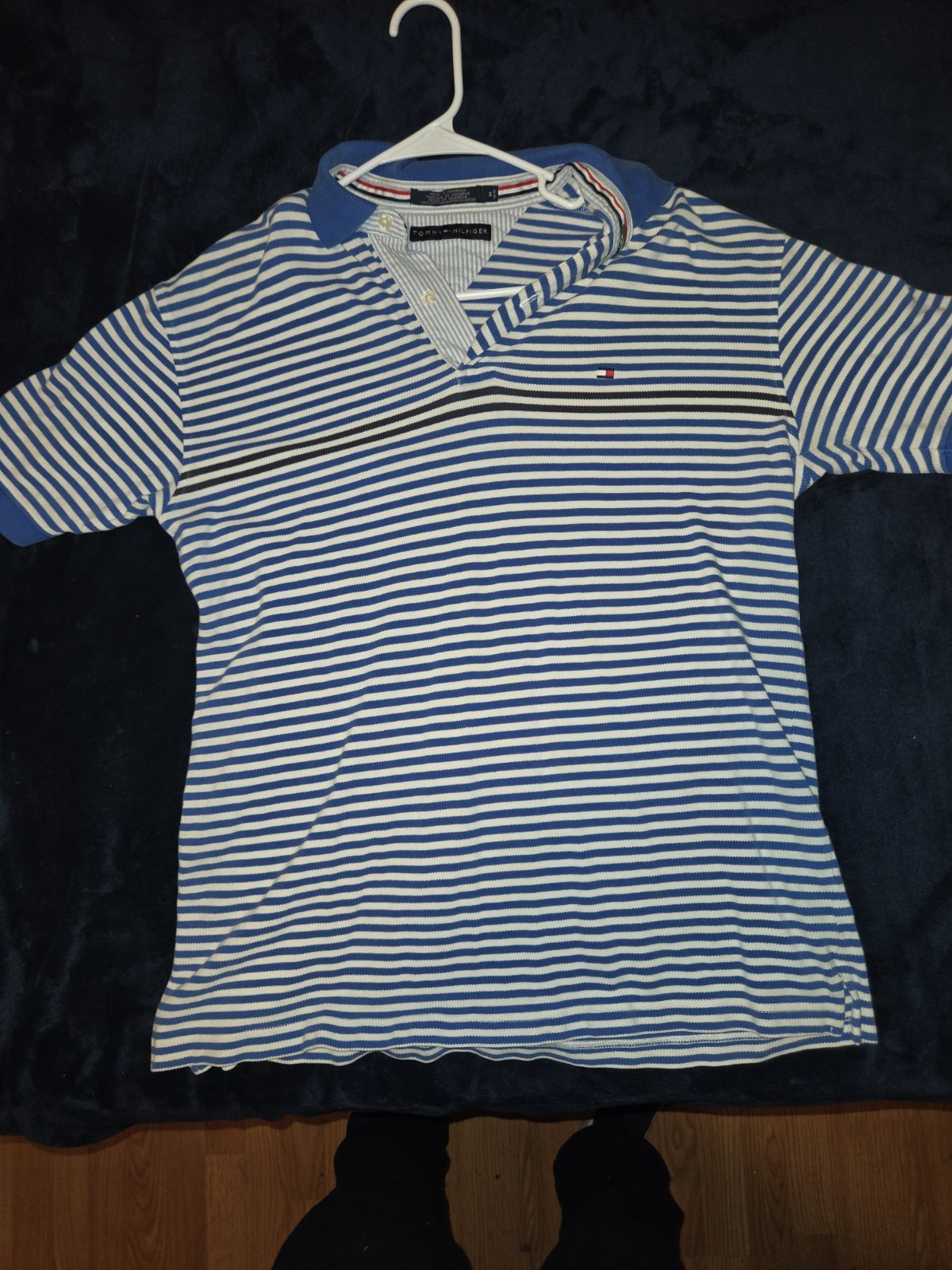 Tommy Hilfiger Medium Blue White Striped Polo Shirt for Men