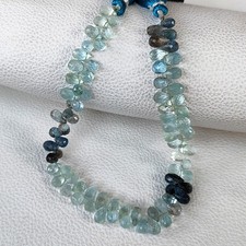 Natural Aquamarine Gems 7x5 to 8x5mm Teardrop Cut Briolette Beads 9" Strand