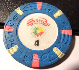 SANDS HOTEL CASINO $1 hotel casino gaming poker chip Las Vegas NV