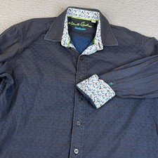 Robert Graham Exclusive Shirt Mens Medium Blue Diamond Pattern Button Flip Cuff