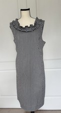Talbots Gingham Ruffle Neck Black & White Dress Sz 16 Preppy