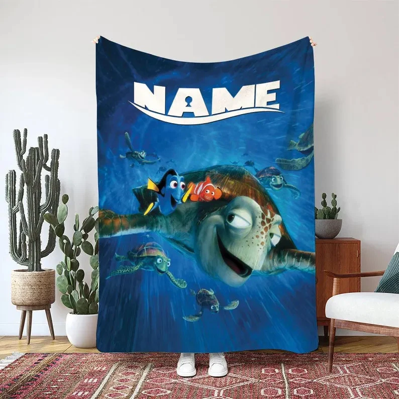 Finding Nemo Crush Sea Turtle Blanket, Pixar Dory Fish Custom Fleece Blanket