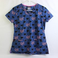 Heart Soul Women's XS Multicolor Heart Details Scrub Top with Large Pockets