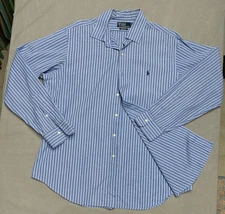 Polo Ralph Lauren Shirt Men XL Blue Track Stripe Pony Classic Fit Casual