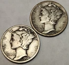 1930 P S Mercury Dimes (2) Coin Lot, 90% Silver Coins, Great 4 Albums M-30AB22