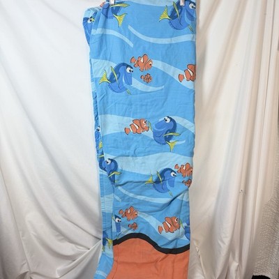 Disney Finding Dory Twin Flat Sheet ONLY NEMO & DORY Orange And Blue EUC