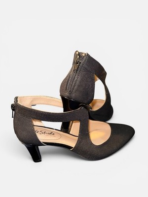 LifeStride Women's Soft System Black Suede Kitten Heels, Size 7.5 Wide EUC