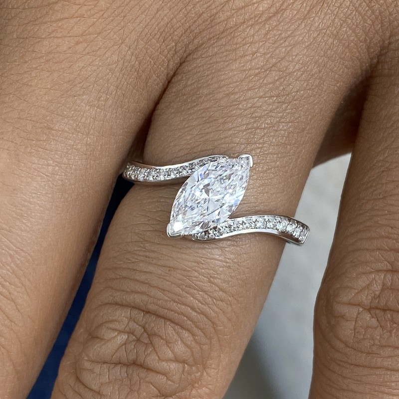 1.1ct Marquise & Round Anniversary Ring White Gold 14K Labcreated Diamond F/VS