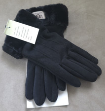 Black Leather Gloves Fur Trim Shearling Lined...