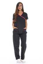 Just Love Women's Scrub Sets Large Black With Pink Trim