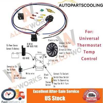 Thermostat Electric Radiator Switch Cooling Temp Control Universal Fan Relay Kit