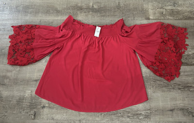 New Lane Bryant RED Off the Shoulder Crochet Top Blouse - Size 22/24 - NWT $59