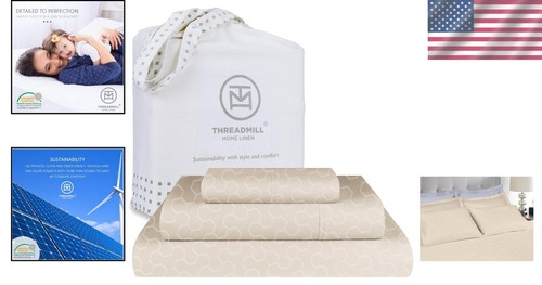 Luxurious Light Beige Twin XL Sheet Set, 500 Thread Count Cotton & Eco-Friendly - Picture 2 of 8