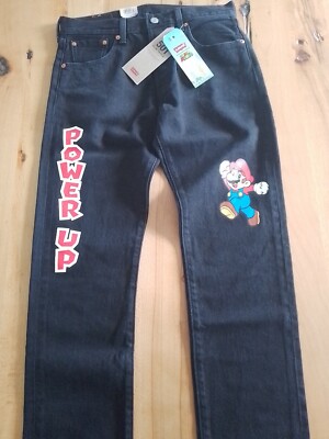 Super Mario Levis 501ST Slim Taper W30 L32 Schwarz 1%Elastan Knopfleiste