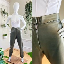 Vintage 1980s 80s Leather Metallic Brass Gold High Waist Pants Trousers