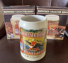 Set of 2 1991 Anheuser-Busch Bottled Beer Label Series Steins