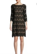 Eliza J Black Nude Lace 3/4 Sleeve Shift Dress Sz 2