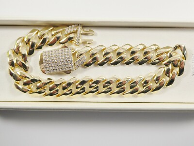 11MM ECHT 925 STERLINGSILBER MONACO STIL 14K GELBGOLD FARBTON FINISH