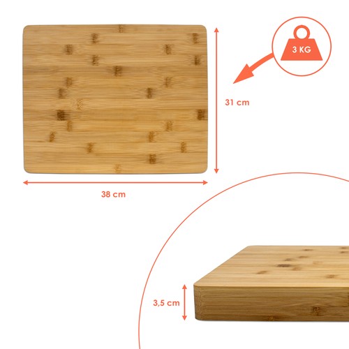 Bambus Schneide Brett massiv - 38 x 31 cm - Holz Servier Platte Küchen Unterlage - Bild 2 von 6