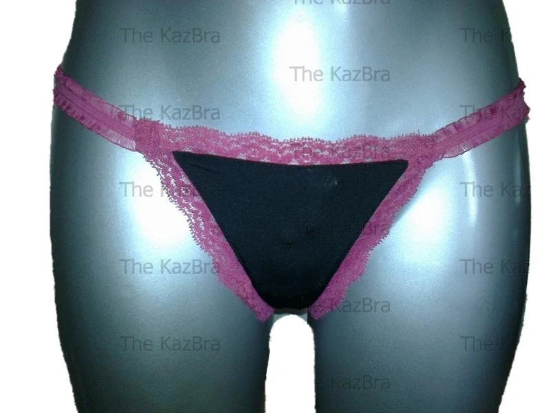 Baci Negro y Rosa Caliente Encaje Ribete Tanga Bragas Cuerda Bragas Damas Mujeres Foto 3 de 4