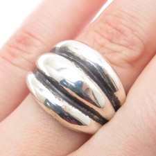 925 Sterling Silver Vintage Modernist Ribbed Oxidized Ring Size 7.25