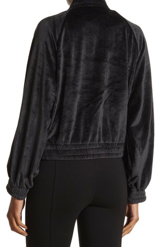 THEO & SPENCE NWT $98 FULL ZIP TEXTURED VELOUR BLACK BOMBER JACKET. SZ M - Picture 2 of 11