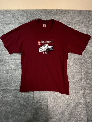 DANFE Mens L  Shirt Mt. Everest Nepal Destination Shirt Embroidered Maroon Red