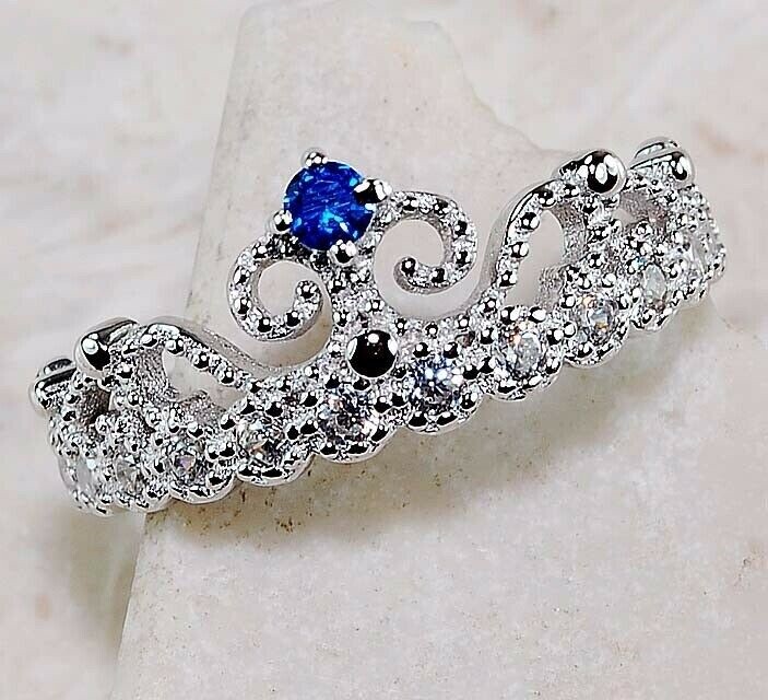 Blue Sapphire & Topaz 925 Sterling Silver Ring Size 8