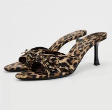 Scarpe Sandali Con Tacco 7 cm Con Nodo A Fiocco Leopardate Simil Zara N. 35-42