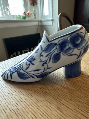 Vintage 1960 s Porcelain Shoe with Floral Pattern Nantucket Home Hand Painted