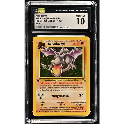 CGC 10 GEM MINT Aerodactyl 1st Edition 1/62 Pokémon Dutch Fossil