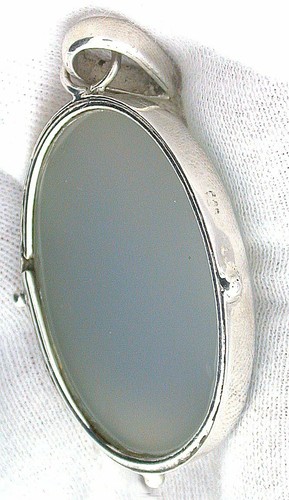 NATURAL OVAL BLUE AGATE CABOCHON CAB .925 STERLING SILVER CLOSEOUT PENDANT CSP16 - Picture 2 of 2