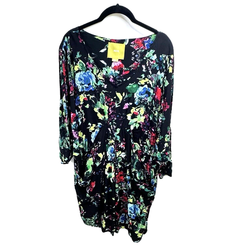 Anthropologie Maeve Dress Womens Sz Medium Black Floral Mini Pockets V-Neck - Picture 3 of 17
